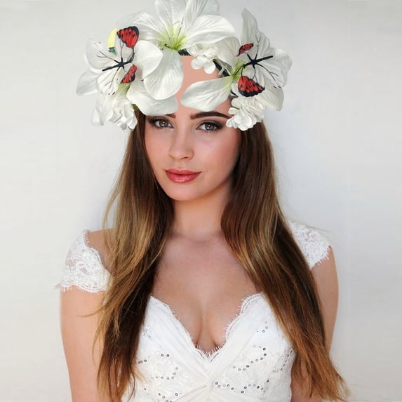 LIZUOJUN Flower Headband for Women Butterfly Hair Accessory Large Bloom Floral Headpiece Beach Vacation Party Halloween Wedding Hair Band, One Size