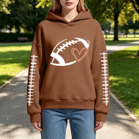 LIZUOJUN Football Sweatshirt for Women Game Day Oversized Hooded Pullover Game Day Graphic Print Casual Fall Winter Outfits L