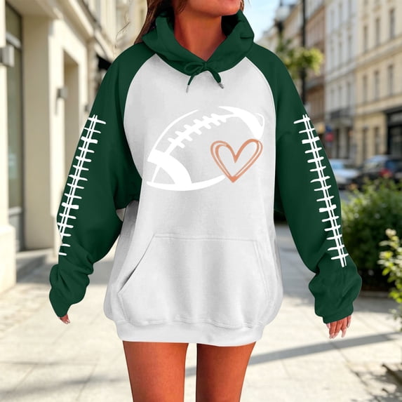 LIZUOJUN Football Sweatshirt for Women Oversized Hooded Pullover with Pockets Game Day Graphic Print Casual Fall Winter Outfits L
