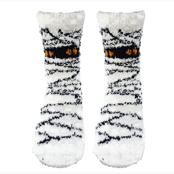 LIZUOJUN Fuzzy Socks for Women Halloween Cozy Warm Winter Socks Mummy Vampire Ghost Novelty Crew Socks Soft Stretchy Fluffy Comfort Casual Gift Socks, One Size