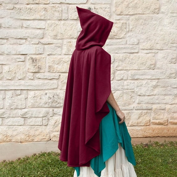 LIZUOJUN Hooded Cloak for Women Medieval Witch Vampire Long Cape Halloween Costume Cloak Floor Length Vintage Cosplay Gothic Full Length Cloak, One Size