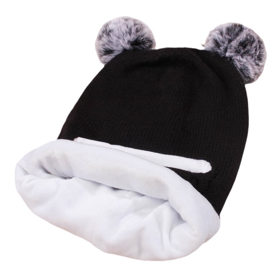 LIZUOJUN Kids Fleece Lined Pom-Pom Beanie Baby Winter Hat Scarf Set, Unisex Infant Toddler Kids Hat Scarf Toddler 2-in-1 Earflap Hat Black One Size