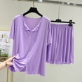 thumbnail image 1 of LIZUOJUN Lightweight Breathable Pajamas for Women V Neck Ruffle Trim Short Sleeve Shorts Soft Knit Sleepwear Loungewear 2 Piece Set Summer Spring Warm Weather - XL, 1 of 4