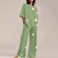 thumbnail image 1 of LIZUOJUN Linen Pajamas for Women Short Sleeve Long Pants Daisy Print Loose Fit Breathable Sleepwear Loungewear 2 Piece Set Summer Spring Warm Weather - M, 1 of 5