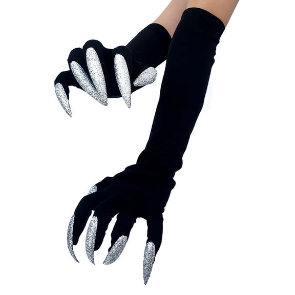LIZUOJUN Long Nail Gloves for Women Halloween Costume Witch Fingernail Gloves Elbow Length Stretchy Black Hand Gloves Party Dress Up Gloves, One Size