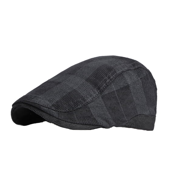 LIZUOJUN Men's British Retro Corduroy Plaid Newsboy Cap Casual Adjustable Flat Cap Vintage Ivy Cabbie Golf Gatsby Cap for Fall & Winter Black One Size