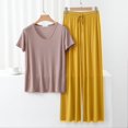thumbnail image 1 of LIZUOJUN Modal Pajamas for Women V Neck Short Sleeve Long Pants Wide Leg Soft Stretchy Lightweight Sleepwear Loungewear 2 Piece Set Summer Spring - 2XL, 1 of 5