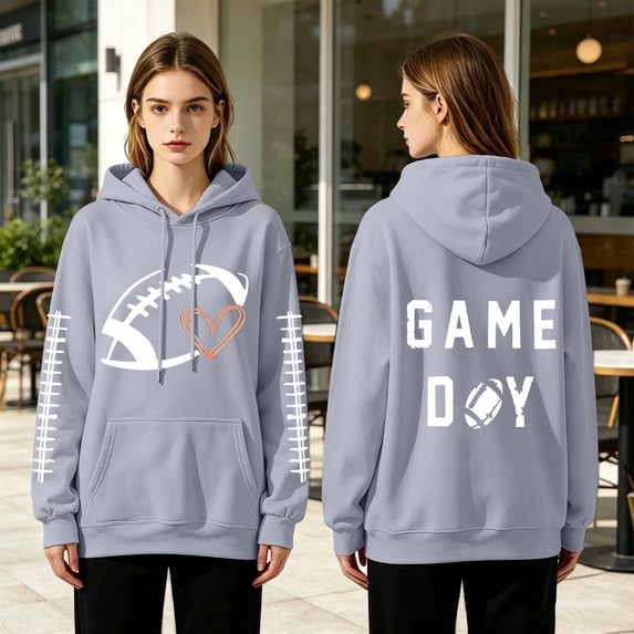 LIZUOJUN Oversized Football Sweatshirt for Women Hooded Pullover with Pockets Soft Cotton Blend Casual Game Day Outfits for Women Fall Winter 2026 XS
