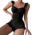 thumbnail image 1 of LIZUOJUN Pajama Sets For Women 2 Piece Ribbed Knit Camisole Top Shorts Set Sweetheart Cups Ruffle Strap Detail High Waist Soft Stretchy Breathable Loungewear - L, 1 of 3