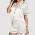 thumbnail image 1 of LIZUOJUN Pajamas for Women Short Sleeve Shorts Ruffle Trim Silky Satin Feel Button Down Soft Sleepwear Loungewear 2 Piece Set Summer Spring Warm Weather - 2XL, 1 of 6