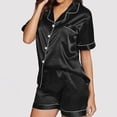 thumbnail image 1 of LIZUOJUN Pajamas for Women Short Sleeve Shorts Ruffle Trim Silky Satin Feel Button Down Soft Sleepwear Loungewear 2 Piece Set Summer Spring Warm Weather - L, 1 of 6
