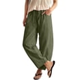 thumbnail image 1 of LIZUOJUN Petite Linen Pants For Women Elastic Drawstring With Pockets Casual Loose High Waisted Summer Daily Breathable Lightweight Soft Spring Fall Travel Beach Vacation,Green S, 1 of 9