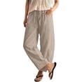 thumbnail image 1 of LIZUOJUN Petite Linen Pants For Women Elastic Drawstring With Pockets Casual Loose High Waisted Summer Daily Breathable Lightweight Soft Spring Fall Travel Beach Vacation,Beige L, 1 of 9