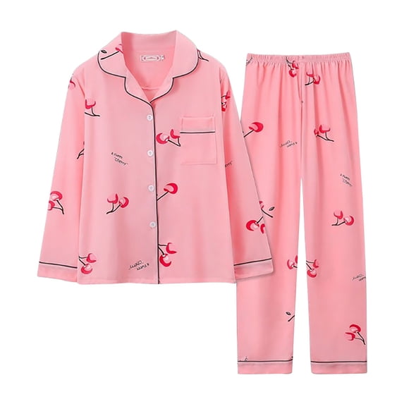 LIZUOJUN Satin Pajama Set for Women Long Sleeve Pants Sleepwear 2 Piece Lounge Set Soft Comfortable Breathable Pjs Loungewear Notch Collar Pajama Casual Sleepwear - M