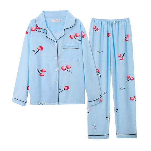 LIZUOJUN Satin Pajama Set for Women Long Sleeve Pants Sleepwear 2 Piece Lounge Set Soft Comfortable Breathable Pjs Loungewear Notch Collar Pajama Casual Sleepwear - L