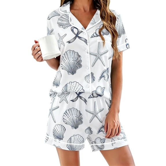 LIZUOJUN Satin Pajamas for Women Set Short Sleeve Shorts Sleepwear 2 Piece Lounge Set Breathable Pjs Loungewear Sleepwear - M