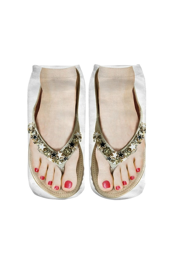 Socks 3D Pattern Manicure Print Socks Funny Hidden Running Socks Women Personalized Winter Sleep Casual Fuzzy Crew Socks Gold L