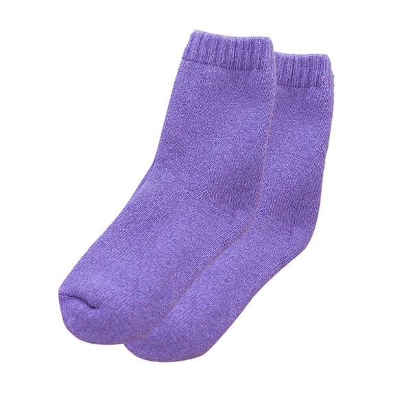 LIZUOJUN Socks Autumn and Winter Heavy Wool Socks Solid Color Medium Tube Socks Thick Warm Hoop Socks Stockings and Fluffy Towel Socks Purple One Size