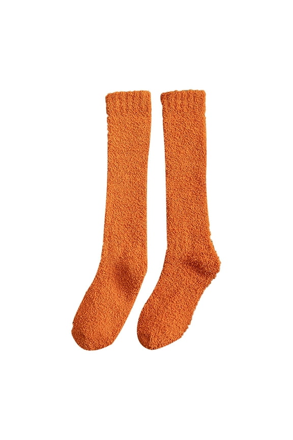 Socks Winter Women Coral Fleece Socks Middle Tube Sleeping Home Solid Calf Socks Winter Sleep Casual Fuzzy Crew Socks Orange One Size