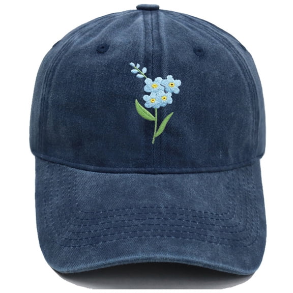 LIZUOJUN Soft Cotton Baseball Cap Flower Embroidery Pure Cotton Sweatband Breathable UV Protection Garden, Blue, Daily sun shade hat