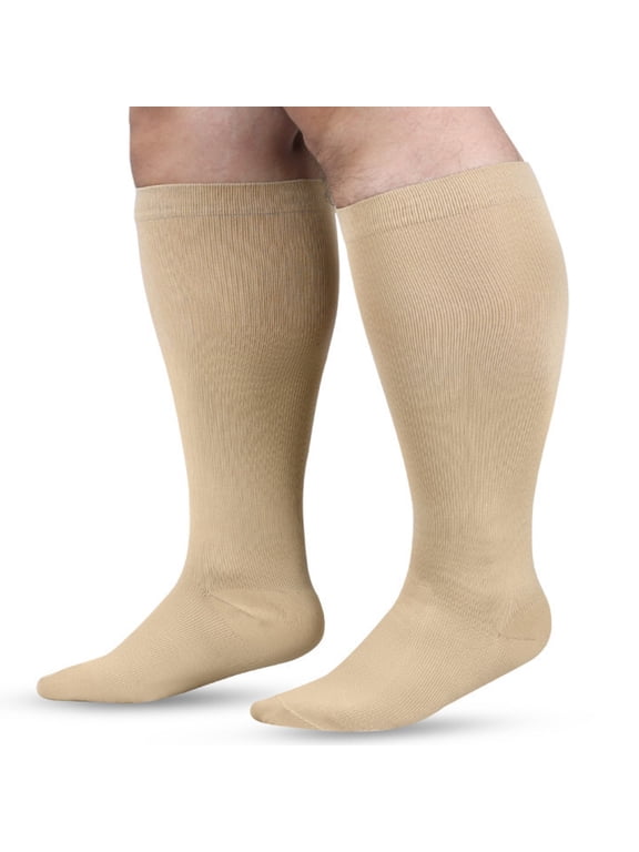 Stockings Wide Calf Compression Socks for Women and Men Circulation Plus Size Knee High Support Stockings Thigh High Stockings Beige 6XL