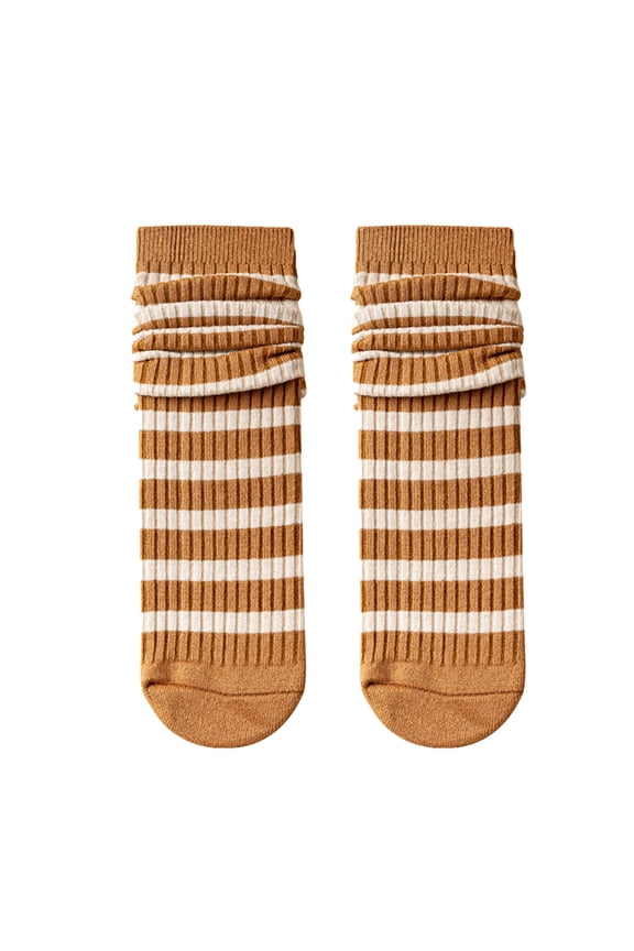 Stockings Women Striped Socks Mid Tube Autumn and Qinter All Long Tube Pure Cotton Pile Socks Thigh High Stockings G One Size
