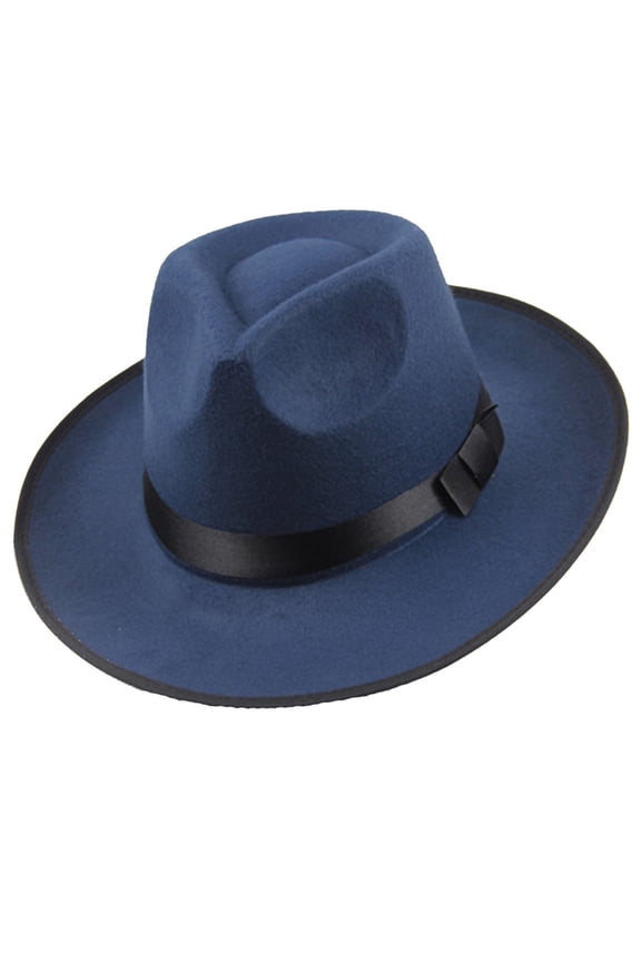 Straw Trilby Fedora Hat for Men Women Wide Short Brim Jazz Hat Wool Felt Panama Cap Elegant Stage Performance Formal Wear Headwear Blue One Size