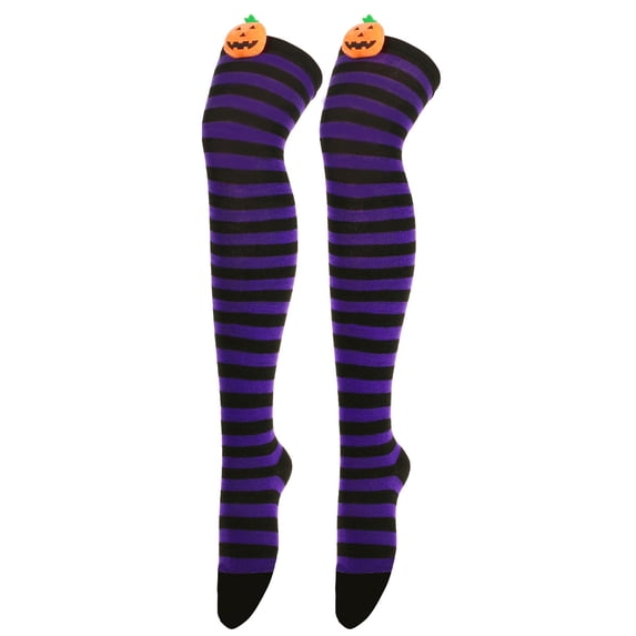 LIZUOJUN Thigh High Socks for Women Halloween 3D Pumpkin Striped Knee High Stockings Soft Stretchy Velvet Cosplay Party Costume Socks, One Size