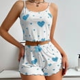 thumbnail image 1 of LIZUOJUN Two Piece Pajama Set For Women Heart Print Camisole Top Shorts Set Ribbed Knit Soft Breathable Lightweight Loungewear Home Pajamas - M, 1 of 3