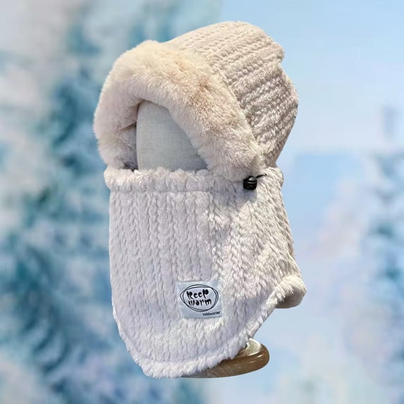 LIZUOJUN Under $3 Balaclava Hats for Men and Women Zipper Face Mask Integrated Warm Fleece Hood Windproof Cold Weather Cycling Ski One Size Beige