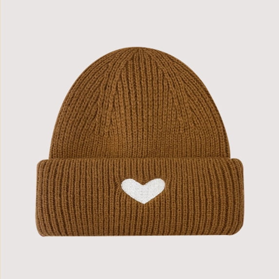 LIZUOJUN Under $3 Beanie Hats for Men and Women Heart Embroidery Knit Skull Cap with Ear Flap Warm Winter Cute Casual Outdoor One Size Coffee