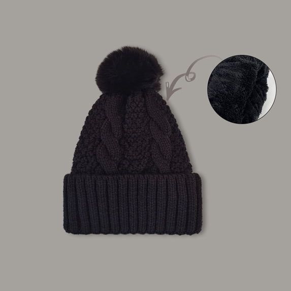 LIZUOJUN Under $3 Beanie Hats for Women Thickened Chunky Cable Knit Pom Pom Skull Cap Warm Stretchy Winter Cold Weather Outdoor One Size Black