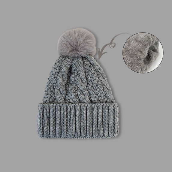 LIZUOJUN Under $3 Beanie Hats for Women Thickened Chunky Cable Knit Pom Pom Skull Cap Warm Stretchy Winter Cold Weather Outdoor One Size Grey