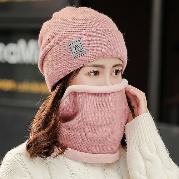LIZUOJUN Under $4 Winter Beanie Hat and Scarf Set for Women Knit Ear Hat with Neck Warmer Two Piece Cycling Warm Outdoor One Size Pink
