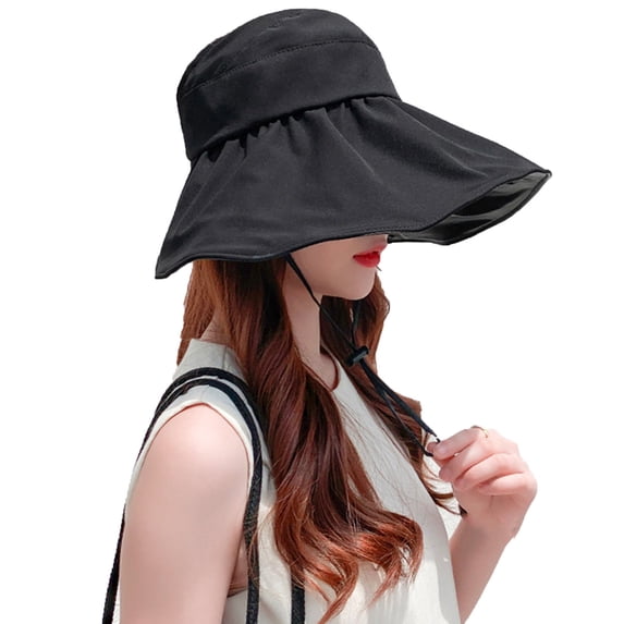 LIZUOJUN Under $4 Women Summer Sun Hat Wide Brim Uv Protection Summer Leisure Travel Rubber Fisherman Hat, Black,One Size