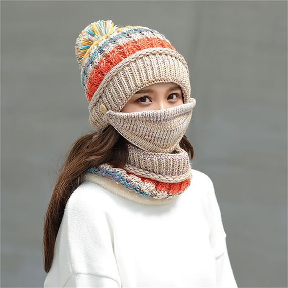 LIZUOJUN Under $5 Beanie Hats for Women Korean Style Cute Ear Flap Knit Skull Cap Warm Soft Stretchy Winter Cycling Cold Weather One Size Beige