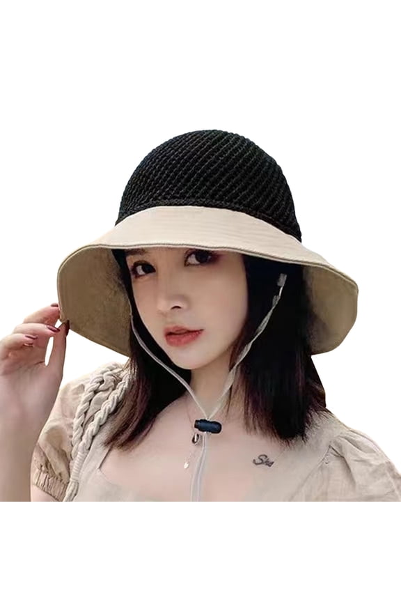 Under $5 Hot Summer Bucket Hat Beach Straw Hat Wide Brim UV Protection for Daily Commute Streetwear Beach Trip, Sun Hat, Beige