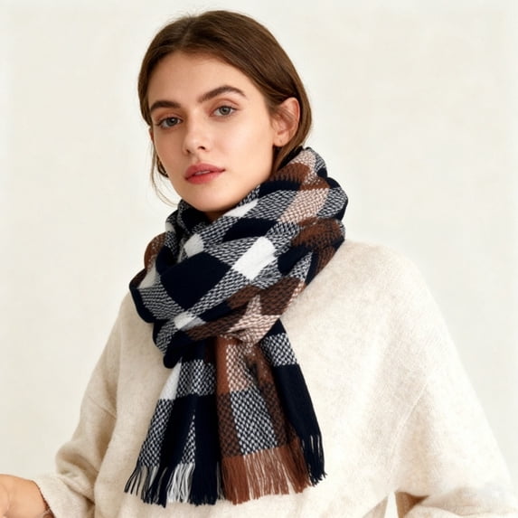 LIZUOJUN Under $6 Long Scarf Fashion Plaid Shawls And Fall Shawl Ladies' Warm Winter Scarf Thermal Neck Wrap For Cold Wind Shielding Black,One Size