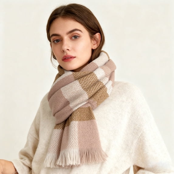 LIZUOJUN Under $6 Long Scarf Fashion Plaid Shawls And Fall Shawl Ladies' Warm Winter Scarf Thermal Neck Wrap For Cold Wind Shielding Khaki,One Size