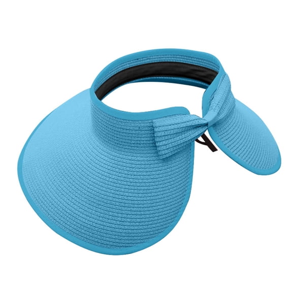 LIZUOJUN Under $7 Women's Sun Visor Empty Top Hat Foldable Roll Up Ponytail Beach Wide Brim Straw UV Protection Beach Trip Camping, Sun Hat, Blue