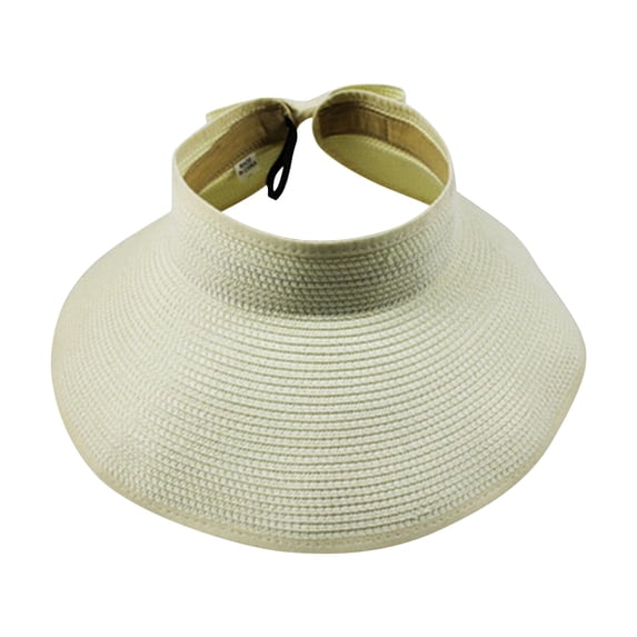 LIZUOJUN Under $7 Women's Sun Visor Empty Top Hat Straw Plaited Article Wide Brim Roll Up Ponytail Beach Hat UPF Packable Foldable, Sun Hat, White