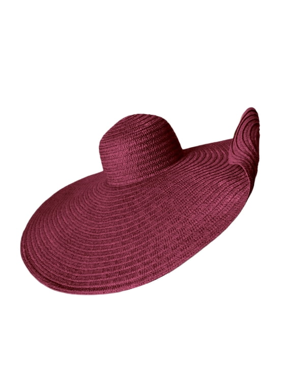 Under $7 Womens Summer Straw Sun Hats Oversized Wide Brim Uv Protection Fashion Full Coverage Beach Hat, Wine,One Size