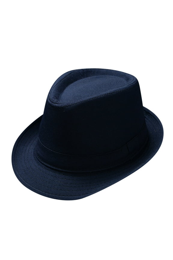 Unisex Classic 20s Fedora Hat Solid Cotton Blend Panama Jazz Hat Lightweight British Style Sun Hat for Men & Women Navy One Size
