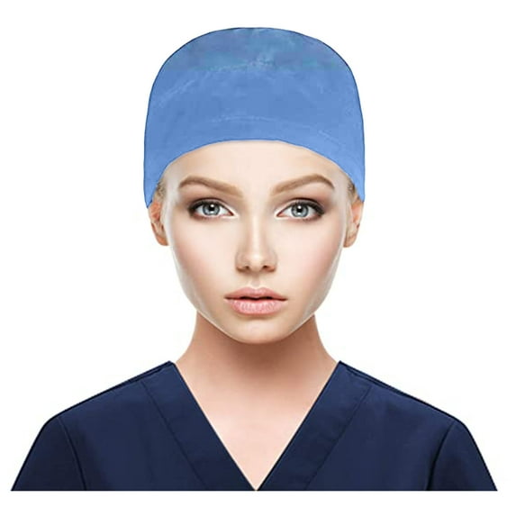 LIZUOJUN Unisex Cotton Surgical Cap with Buttons Sweatband Adjustable Elastic Caps Working Cap for Nurses, Doctors, Beauticians Dark Blue One Size