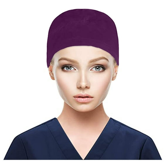 LIZUOJUN Unisex Cotton Surgical Cap with Buttons Sweatband Adjustable Elastic Caps Working Cap for Nurses, Doctors, Beauticians Purple One Size