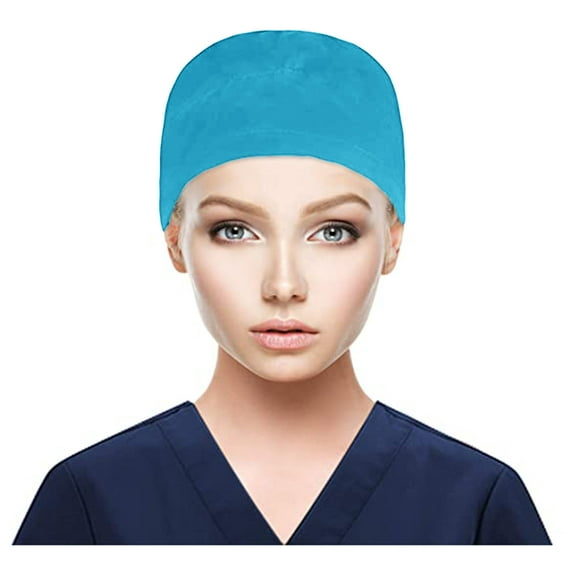 LIZUOJUN Unisex Cotton Surgical Cap with Buttons Sweatband Adjustable Elastic Caps Working Cap for Nurses, Doctors, Beauticians Sky Blue One Size