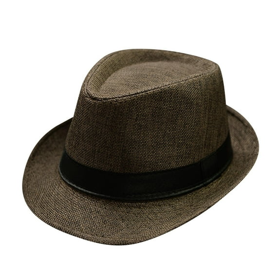 LIZUOJUN Unisex Straw Fedora Hat Straw Trilby Fedora Hat for Men 1920s Short Brim Panama Cap Breathable Summer Sun Hat for Travel & Outdoor Coffee One Size