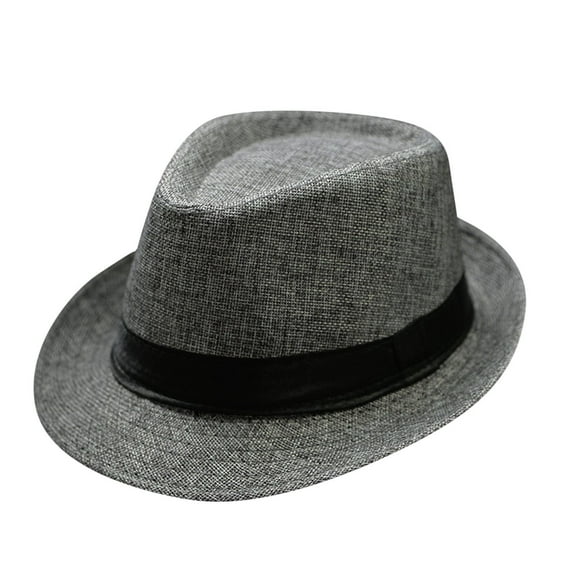 LIZUOJUN Unisex Straw Fedora Hat Straw Trilby Fedora Hat for Men 1920s Short Brim Panama Cap Breathable Summer Sun Hat for Travel & Outdoor Dark Gray One Size