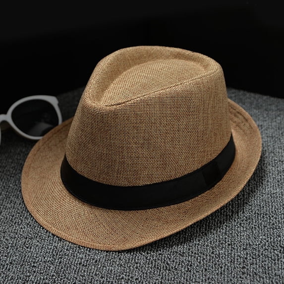 LIZUOJUN Unisex Straw Fedora Hat Straw Trilby Fedora Hat for Men 1928s Short Brim Panama Cap Breathable Summer Sun Hat for Travel & Outdoor Yellow One Size