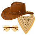 thumbnail image 1 of LIZUOJUN Western Cowboy Hat for Men Women Rhinestone Tassel Bandana Cowgirl Hat with Fringe Trim Heart Shape Sunglasses Shapeable Wide Brim Sun Hat, One Size, 1 of 2